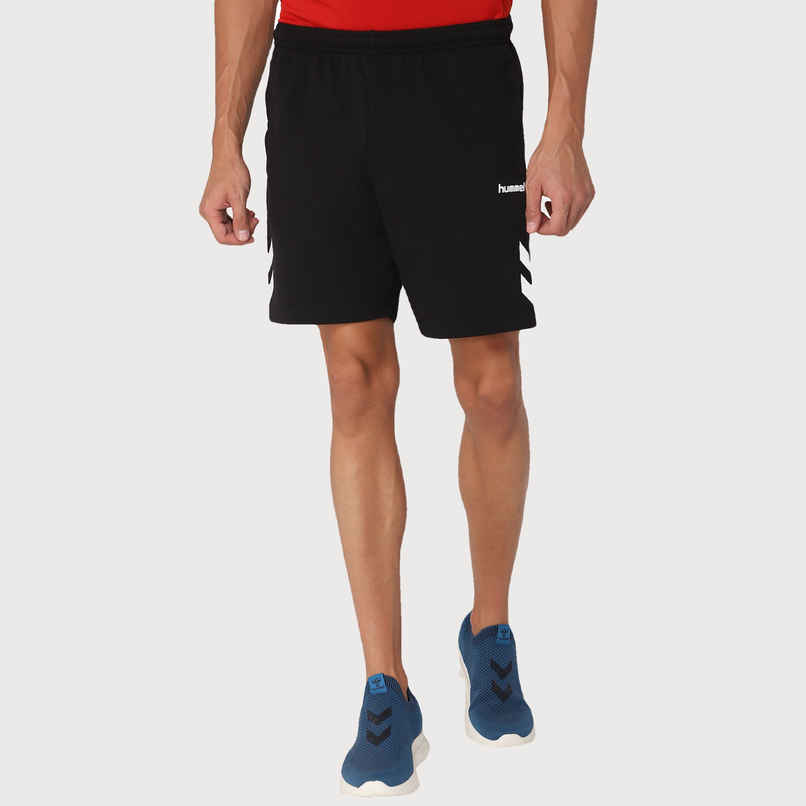 hummel Men's Ray Solid Regular Fit Cotton Poly Shorts with Zipper Pockets | Black - M