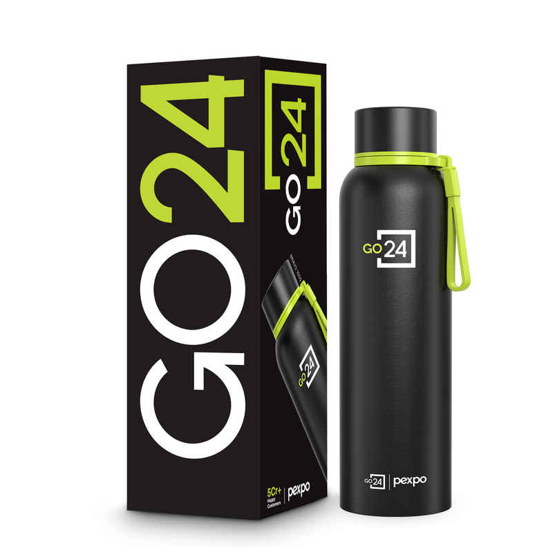 Go24 Bravo Stainless Steel Thermos Bottle | Black Knight | ISI Certified | 24-Months Warranty