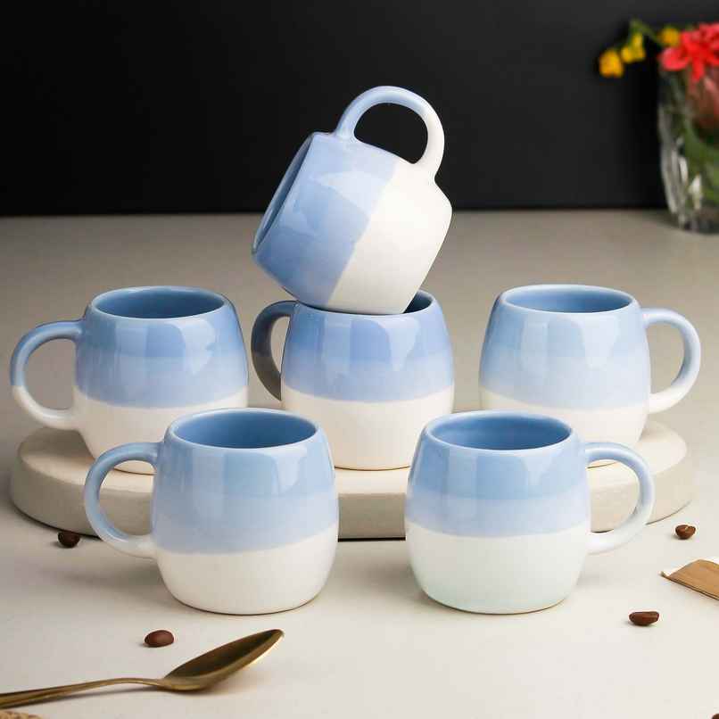 The Earth Store Tt Sky Blue Ovule Tea Cups | 190 ml Microwave Safe Coffee Cup