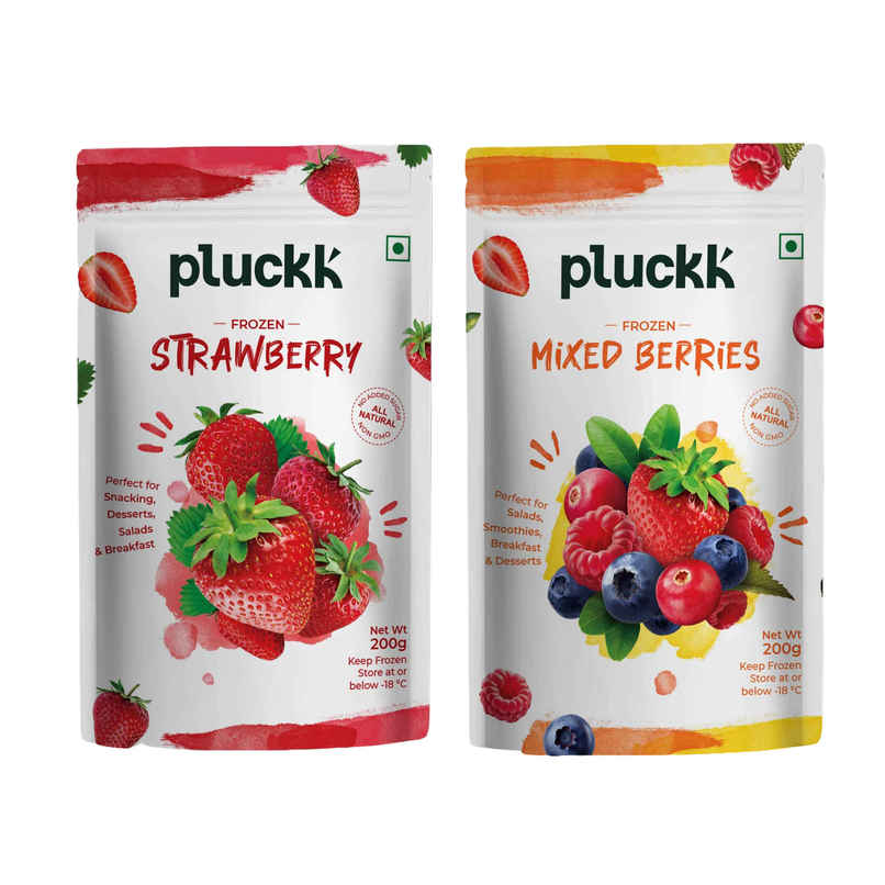 Pluckk Fresh Frozen Imported Strawberry Natural | Non Gmo | Rich In Vitamin C | Healthy Snack (200g) & Pluckk Fresh Frozen Imported Mixed Berries Natural | Non-Gmo | Rich In Antioxidants And Vitamin C (200g) Combo