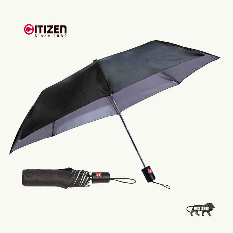 Citizen 3 Fold 22 Inch Auto Black Silver Umbrella