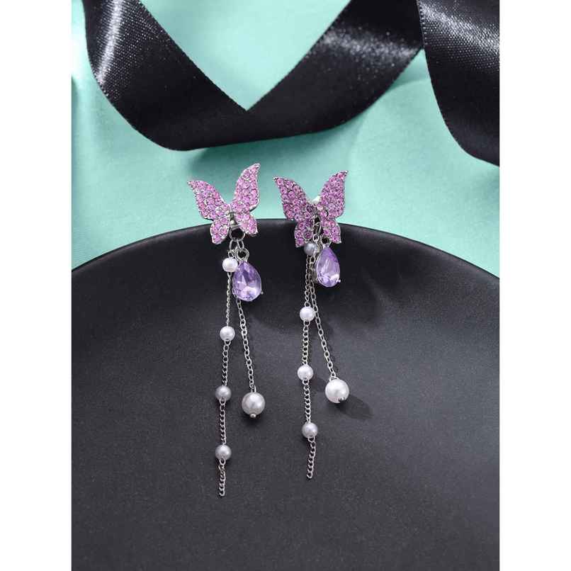 Yellow Chimes Crystal Danglers Earrings | Purple