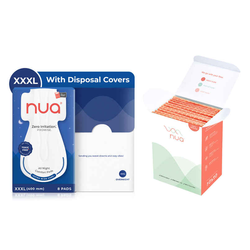 Nua Multi-Size Sanitary Pads With Disposal Cover | 3Xl+, 5Xl, 4L (12pc) & Nua All Night Comfort Sanitary Pads With Disposal Cover |Xxxl (8pc) Combo Nua Multi-Size Sanitary Pads With Disposal Cover | 3Xl+, 5Xl, 4L (12pc) & Nua All Night Comfort Sanitary Pads With Disposal Cover |Xxxl (8pc) Combo