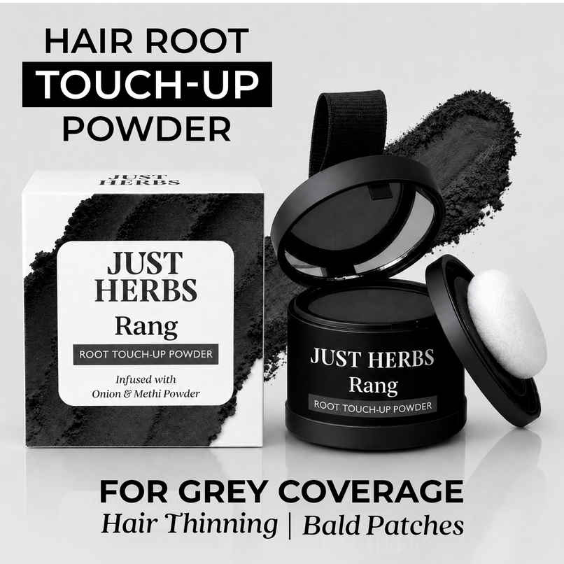 Just Herbs Rang Root Touch Up Powder | Black | Covers Grey Hair & Bald Spots Instantly | Beard Concealer