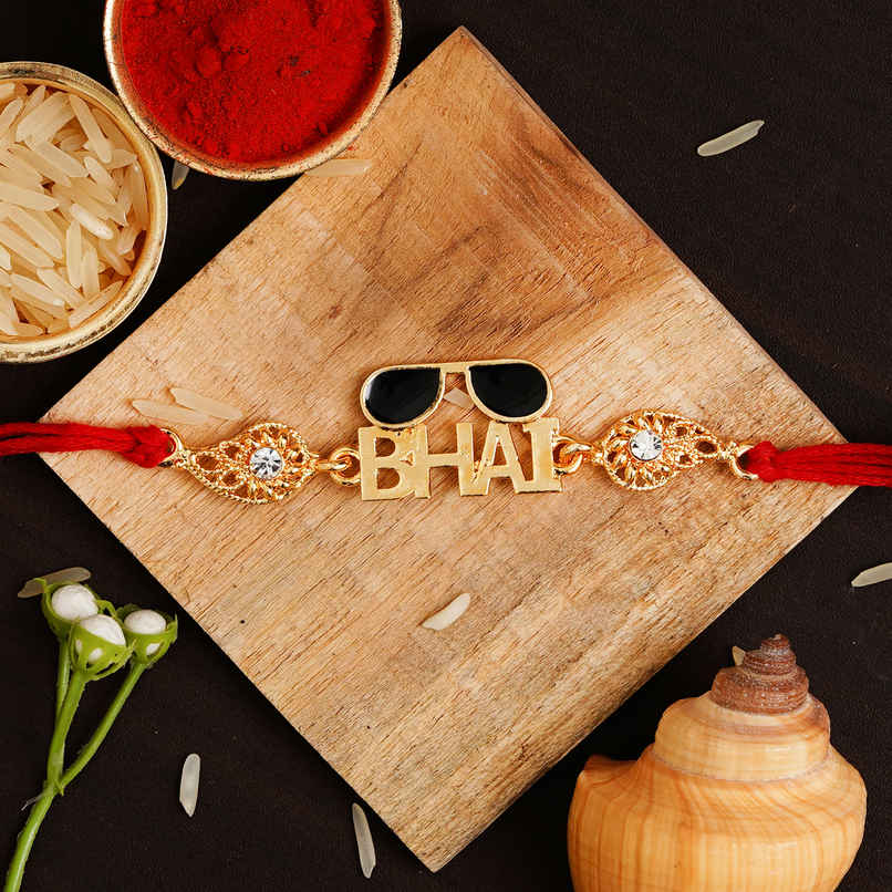 Red Golden Black Bhai Goggle Designer Rakhi with Roli Chawal for Brother | Pack of 1 | Ecraftindia Red Golden Black Bhai Goggle Designer Rakhi with Roli Chawal for Brother | Pack of 1 | Ecraftindia