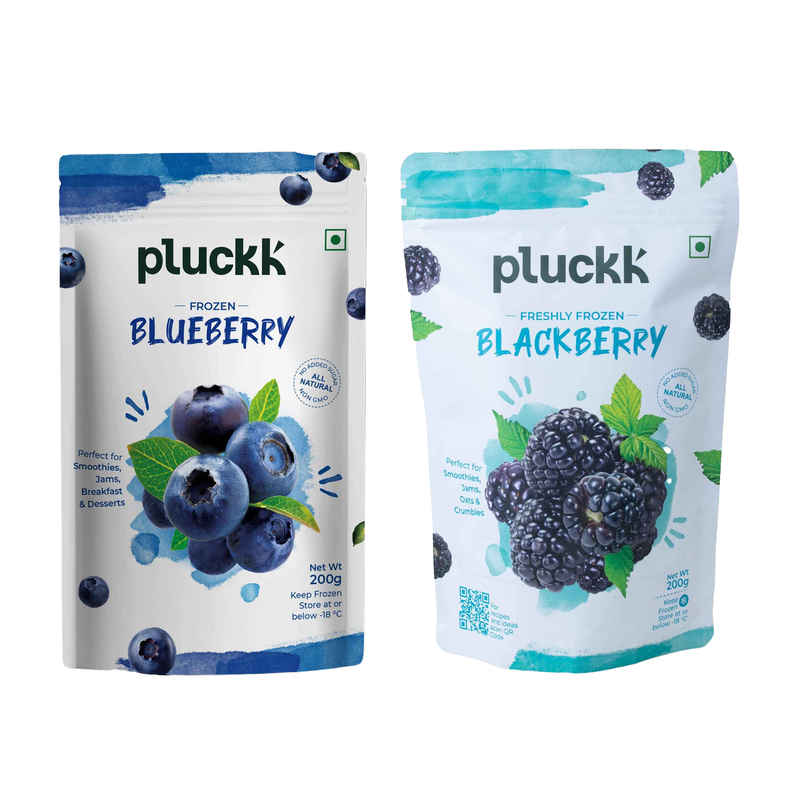 Pluckk Fresh Frozen Imported Blueberry Natural | Non Gmo | Rich In Antioxidants | Superfood Snack (200g) & Pluckk Fresh Frozen Blackberry Natural No Added Sugar Non Gmo High Fiber Vitamin Rich Snack (200g) Combo