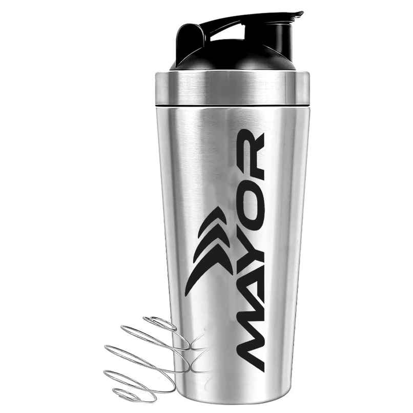 Mayor Stainless Steel Shaker Bottle for Gym and Sports | Silver