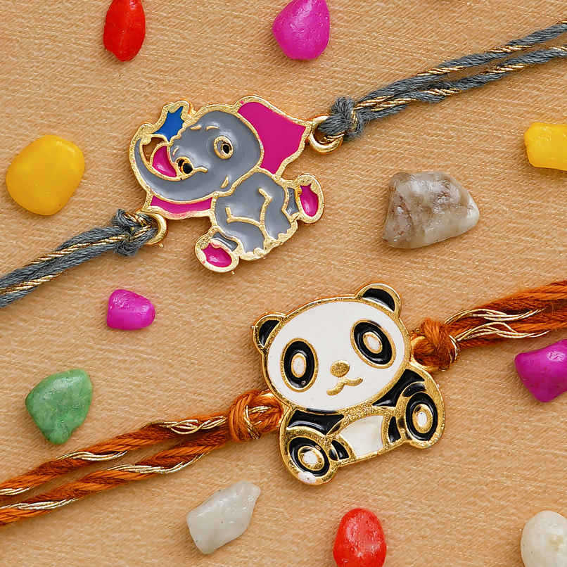 Kids Rakhi | Panda & Elephant | Includes Roli Chawal | Pack of 2 | Ecraftindia