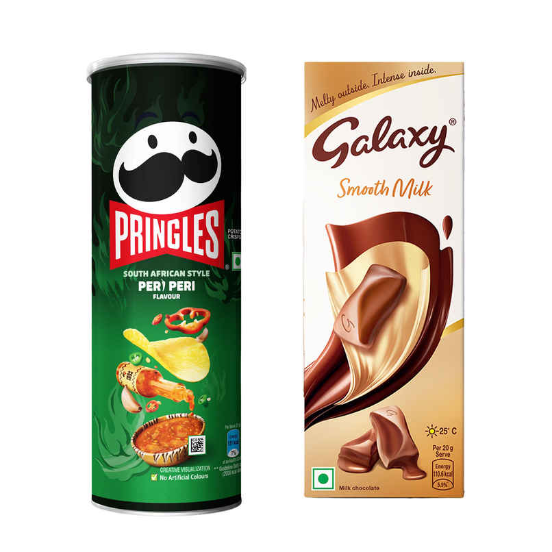 Pringles Potato Chips Peri Peri Flavour | Crunchy & Classic (102g) & Galaxy Smooth Milk Chocolate Bar (56g) Combo