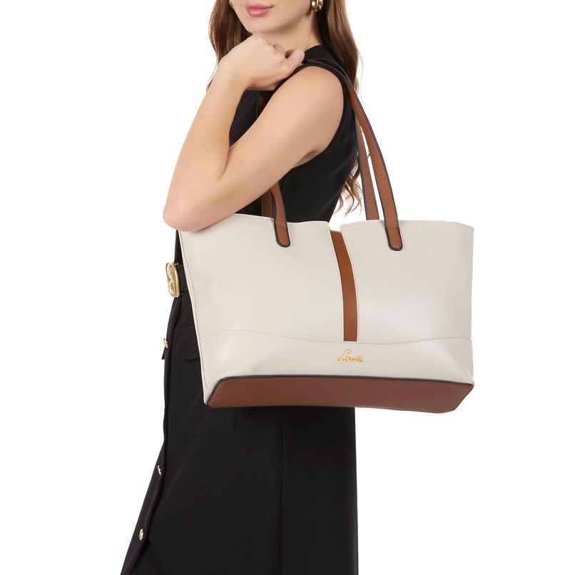 Lavie Women's Lyla Colourblock Tote Handbag | Ladies Purse | Shoulder Bag | Large | Off White