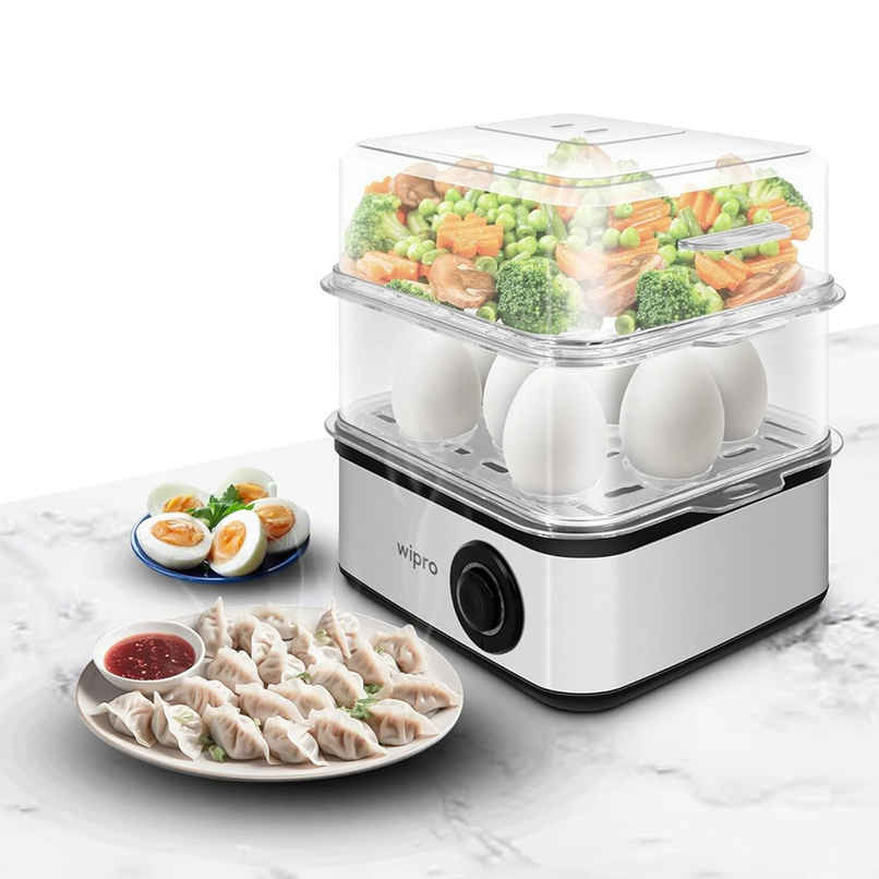 Wipro Elato BE201 4 in1 Multicooker 500 Watt - Boils up to 16 Eggs, Steam Rice, Poach Eggs, Cook Vegetables - 3 Boiling Modes, Concurrent Cooking - Silver
