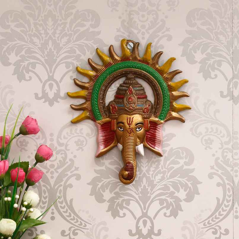 Colorful Lord Ganesha with Sun Decorative Metal Wall Hanging | Ecraftindia Colorful Lord Ganesha with Sun Decorative Metal Wall Hanging | Ecraftindia