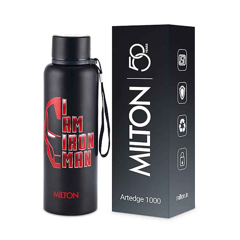 Milton Marvel Artedge Thermosteel Bottle | 1000 ml | Black | Iron Man Milton Marvel Artedge Thermosteel Bottle | 1000 ml | Black | Iron Man