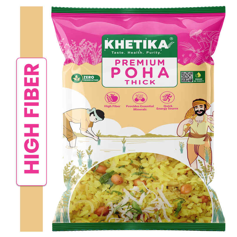 Khetika Premium Thick Poha (Flattened Rice) | High in Fiber | Zero Preservatives Khetika Premium Thick Poha (Flattened Rice) | High in Fiber | Zero Preservatives