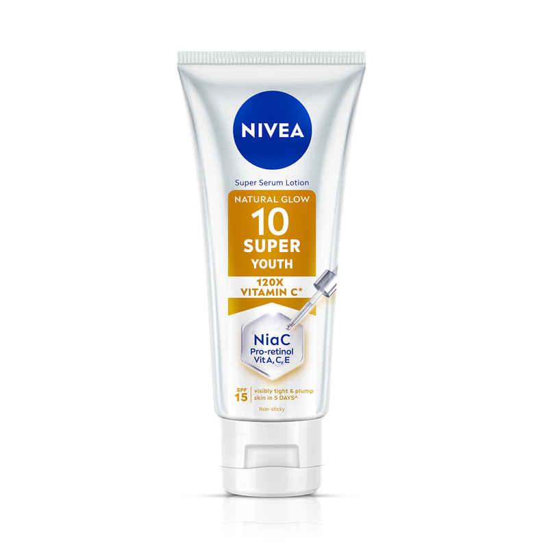 NIVEA Super 10 Youth Serum Body Lotion, Retinol, Niacinamide, 120X Vitamin C, SPF15 for Youthful Skin 170ml