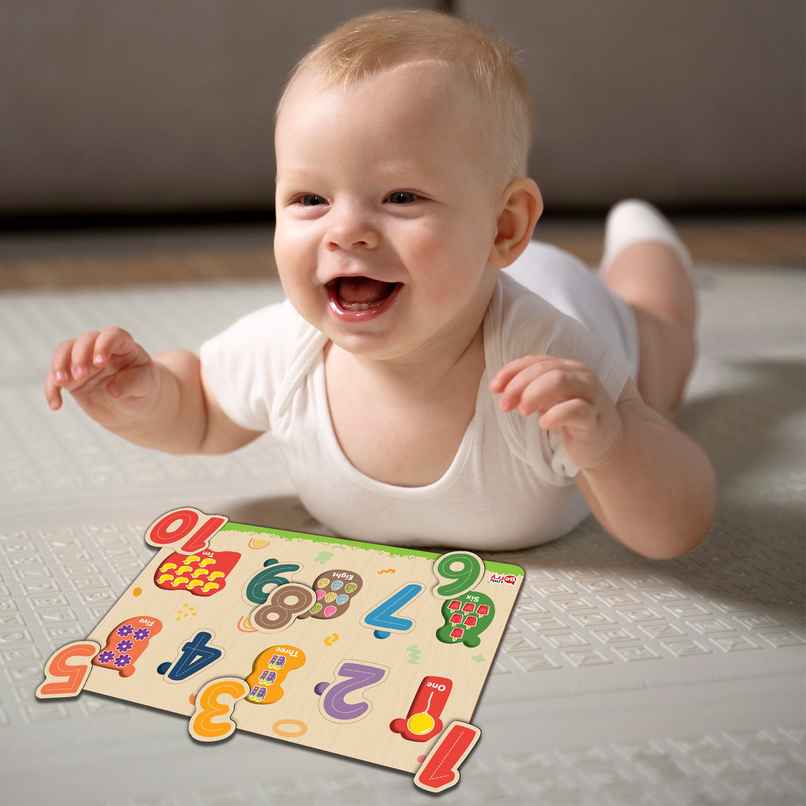 Little Berry Number Wooden Knob Puzzle Board For Kids With Pictures - Lb55