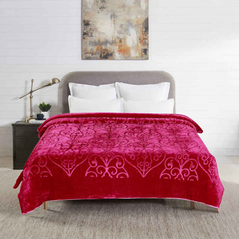Dream Living Supersoft Luxury 400 GSM 25 KGMink Embossed Double Bed Blanket | Maroon - 220 x 230 cm
