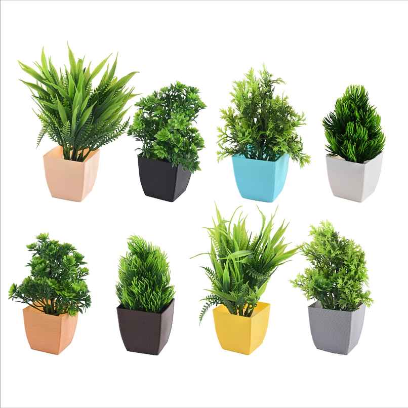 Kuber Industries 8 Pcs Set Plastic Mini Artificial Plants with Pot | Deko Square - Multi Kuber Industries 8 Pcs Set Plastic Mini Artificial Plants with Pot | Deko Square - Multi