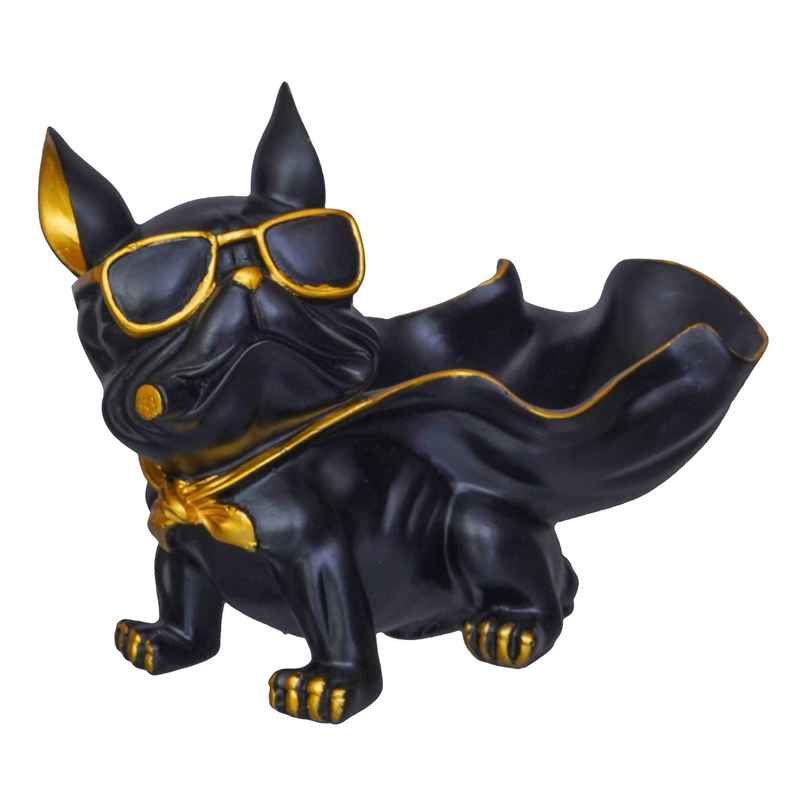 eCraftIndia Black Bull Dog Statue in Glasses with Cape Serving Tray Showpiece