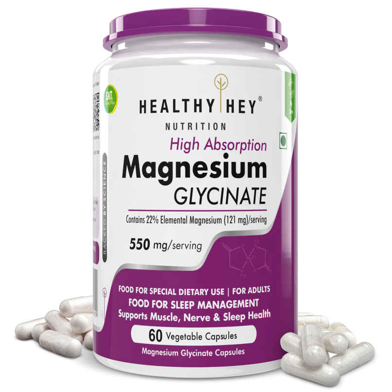 HealthyHey Nutrition Magnesium Glycinate | High Absorption | For Sleep, Cramps & Nerve Health | Veg