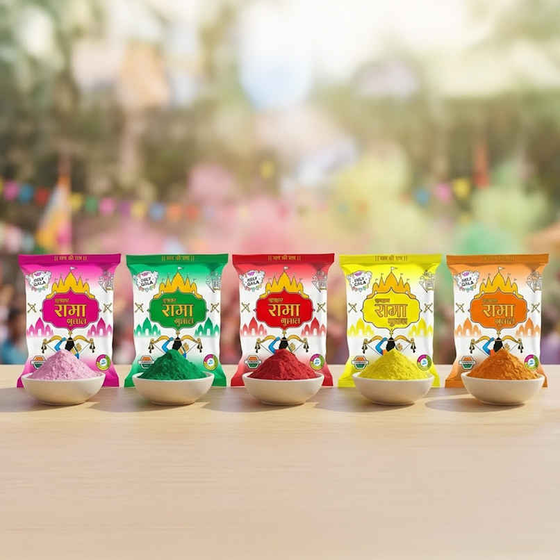 Rama Gulal | Red, Pink, Orange, Yellow For Holi | Pack of 5 | Tomuncle