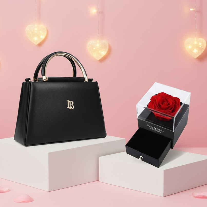 Legal Bribe Women's D Style Sling Bag | Black (1pc) & Beautynx Rose & Sparkle Gift (1pc) Combo