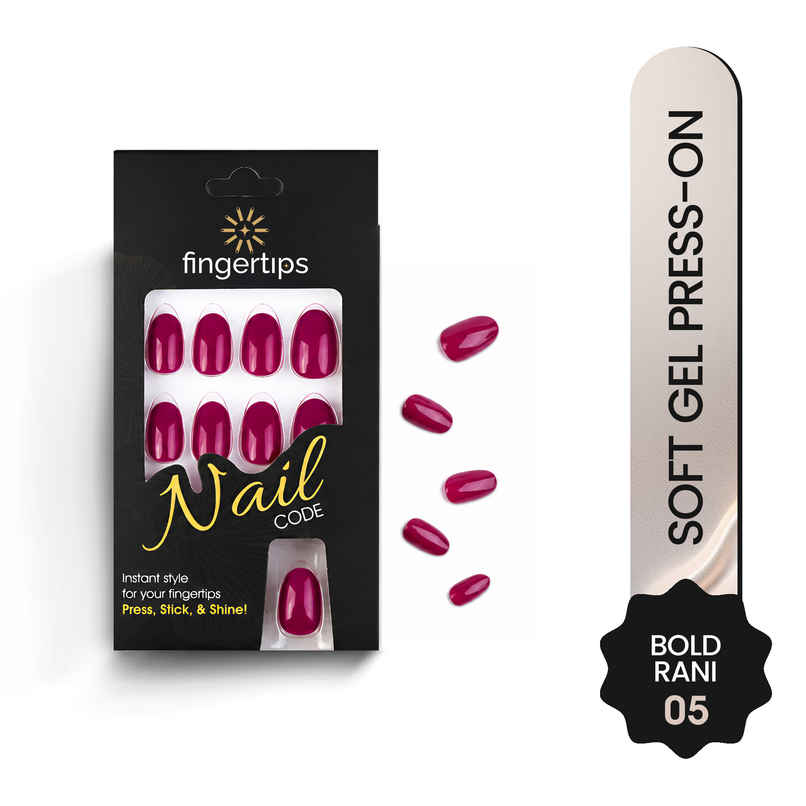 Fingertips Press-On Nails Soft Gel Glossy Artificial Reusable Full Cover Nails - Bold Rani