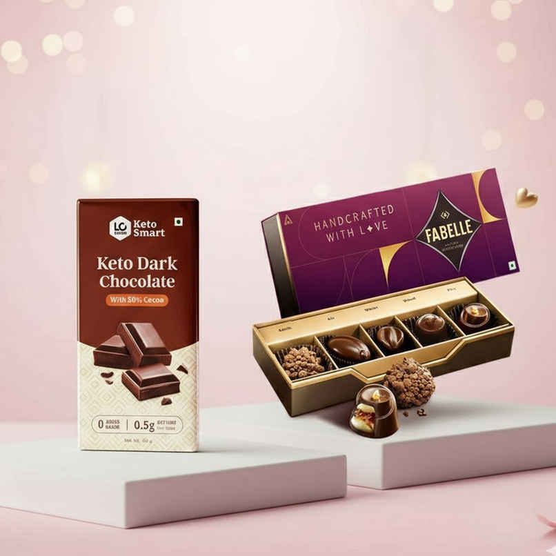 Lo Foods Keto Dark Chocolate Bar  (40g) & Fabelle Elements Pralines  (5pcs) Combo