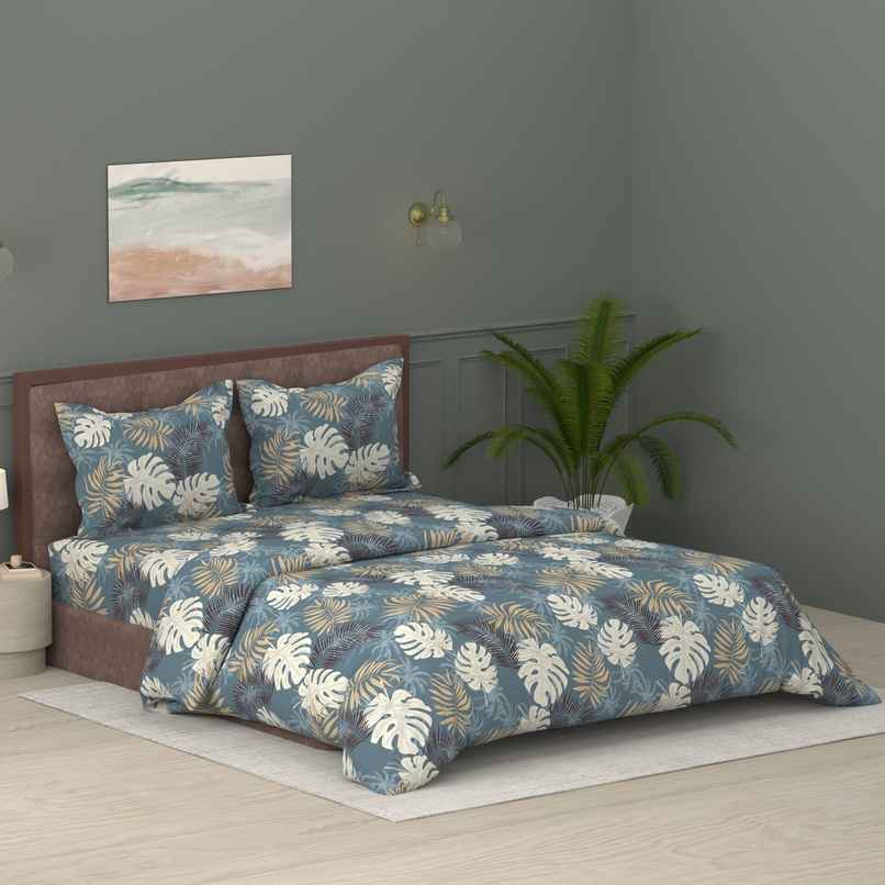 Raymond Home Blue Floral Comforter 110 TC Double Bedsheet with 2 Pillow Cover Bedding Set
