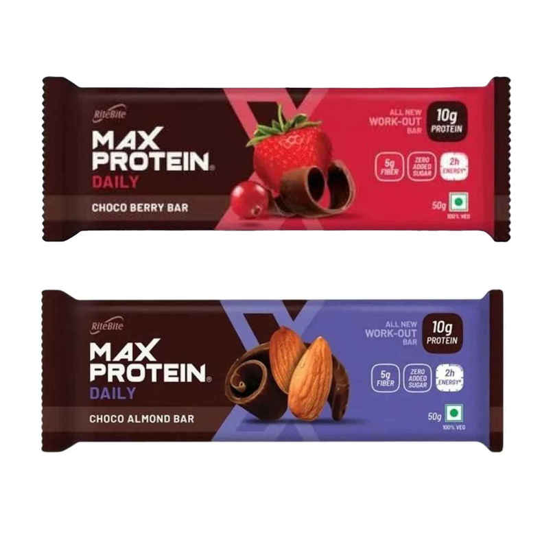 Ritebite Max Protein 10G Protein Bar Choco Almond (50g) & Ritebite Max Protein 10G Protein Bar Choco Berry (50g) Combo