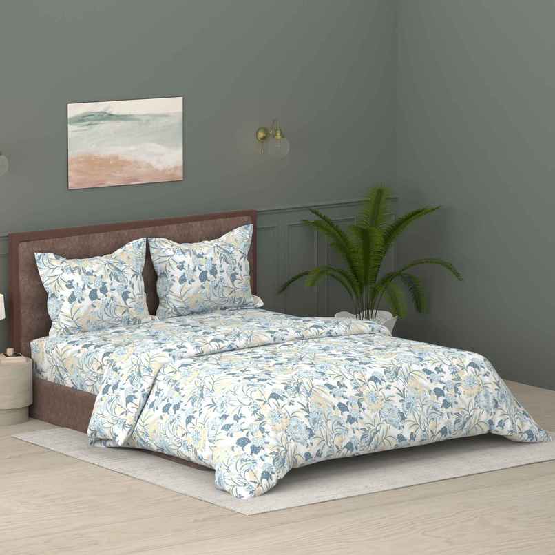 Raymond Microfiber Double Size Bedsheet Set | Floral | White | 100 in x 90 in Raymond Microfiber Double Size Bedsheet Set | Floral | White | 100 in x 90 in