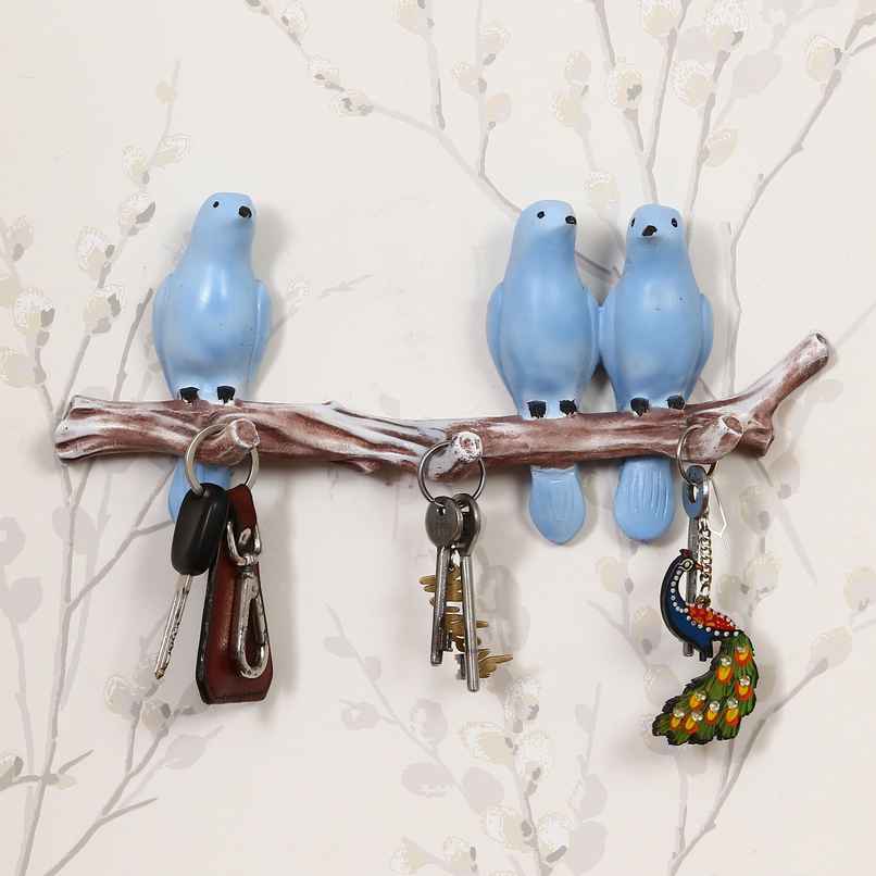 Resin 3 Blue Birds Sitting on Tree Branch Key Holder with 3 Hooks | Ecraftindia Resin 3 Blue Birds Sitting on Tree Branch Key Holder with 3 Hooks | Ecraftindia