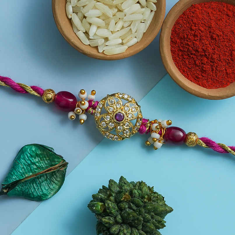 Rakhi for Brother | Beautiful Flower Designer | Floral | Includes Roli Chawal | Pack of 1 | Ecraftindia Rakhi for Brother | Beautiful Flower Designer | Floral | Includes Roli Chawal | Pack of 1 | Ecraftindia