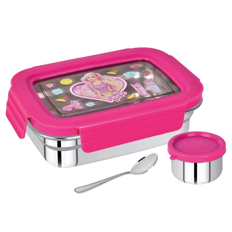 Fresh Meal Kids Stainless Steel Lunch Box Barbie Design | Pink - 500 ml 110 ml | PRATAP Fresh Meal Kids Stainless Steel Lunch Box Barbie Design | Pink - 500 ml 110 ml | PRATAP
