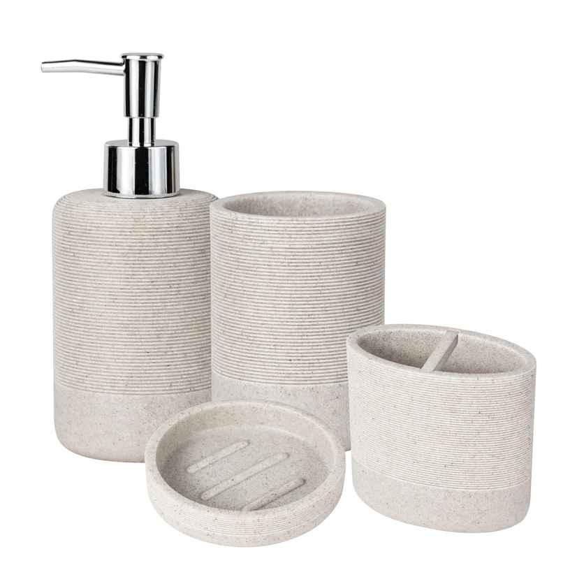 UMAI Polyresin Bathroom Set | Soap Dispenser | Soap Holder | Toothbrush Holder | Tumbler | Bathroom Organiser | Handwash Dispenser | Soap Case | Khaki
