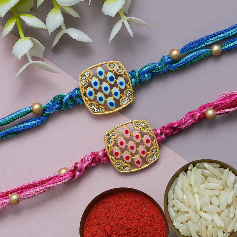 Rakhi for Brother | Pink & Blue Designer | Abstract | Includes Roli Chawal | Pack of 2 | Ecraftindia Rakhi for Brother | Pink & Blue Designer | Abstract | Includes Roli Chawal | Pack of 2 | Ecraftindia