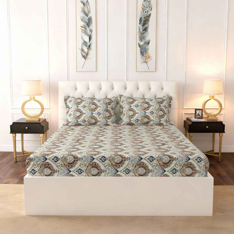 Raymond Home 120 GSM Hazel Floral Double Bedsheet with 2 Pillow Covers Off White1