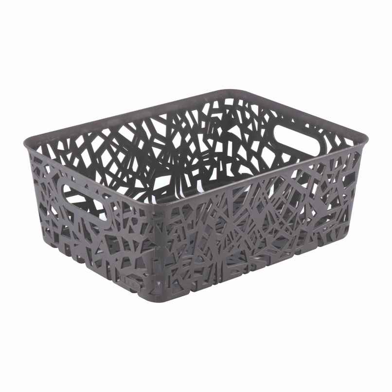 Flair Zig Zag Plastic Multi Purpose Storage Basket, 1 pc Big, (Gray) Flair Zig Zag Plastic Multi Purpose Storage Basket, 1 pc Big, (Gray)