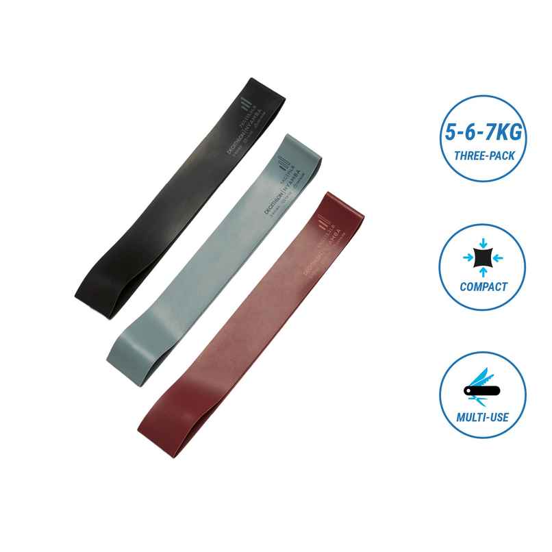 Decathlon Domyos Gym Mini Resistance Band | 5-6-7 kg | Turquoise/Burgundy/Black Decathlon Domyos Gym Mini Resistance Band | 5-6-7 kg | Turquoise/Burgundy/Black