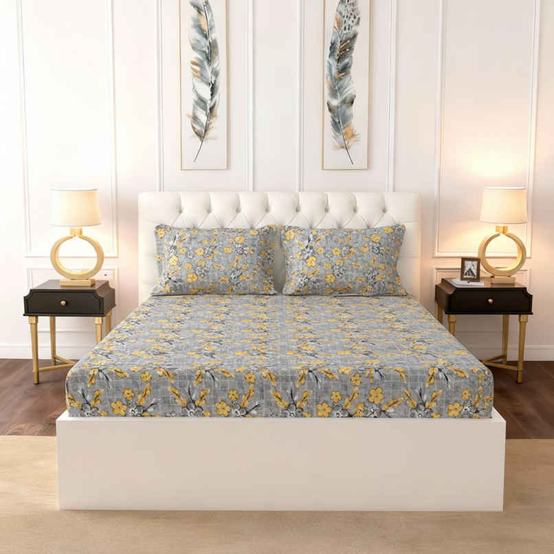 Raymond Home 120 GSM Hazel Floral Double Bedsheet with 2 Pillow Covers Grey