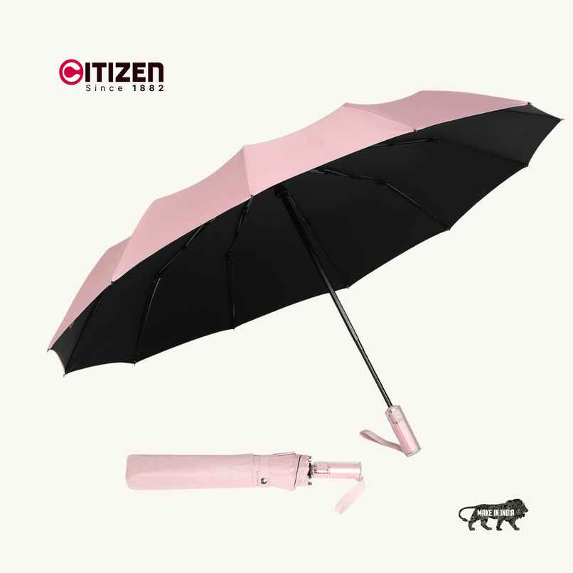 Citizen Auto Open Close Umbrella Glass Handle Baby Pink | 23.5 inch | 3 Fold