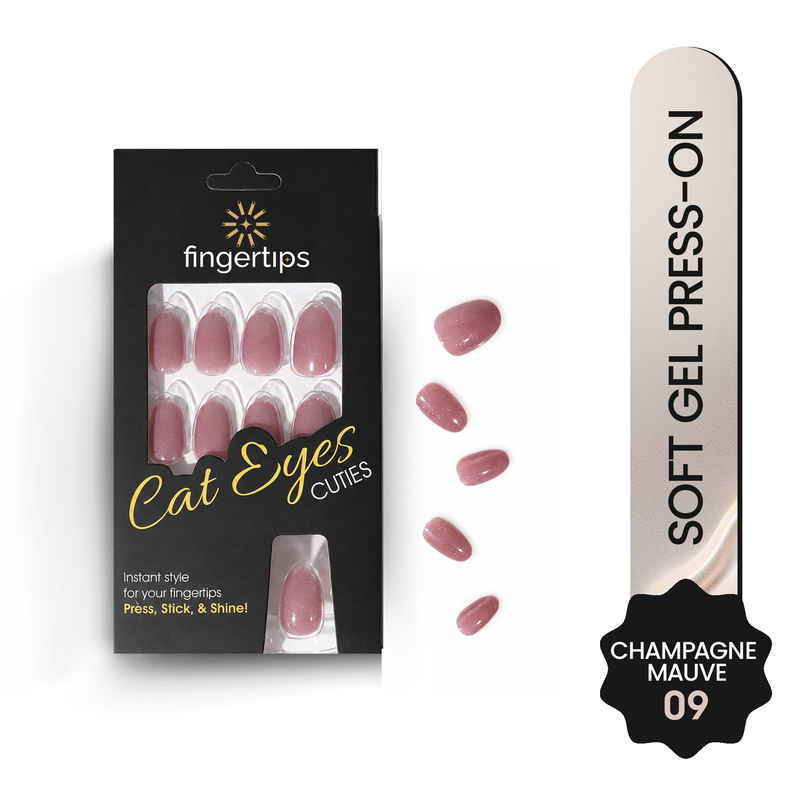 Fingertips Cat Eye Press-On Nails Soft Gel Glossy Reusable Full Cover Artificial Nails - Champagne Mauve