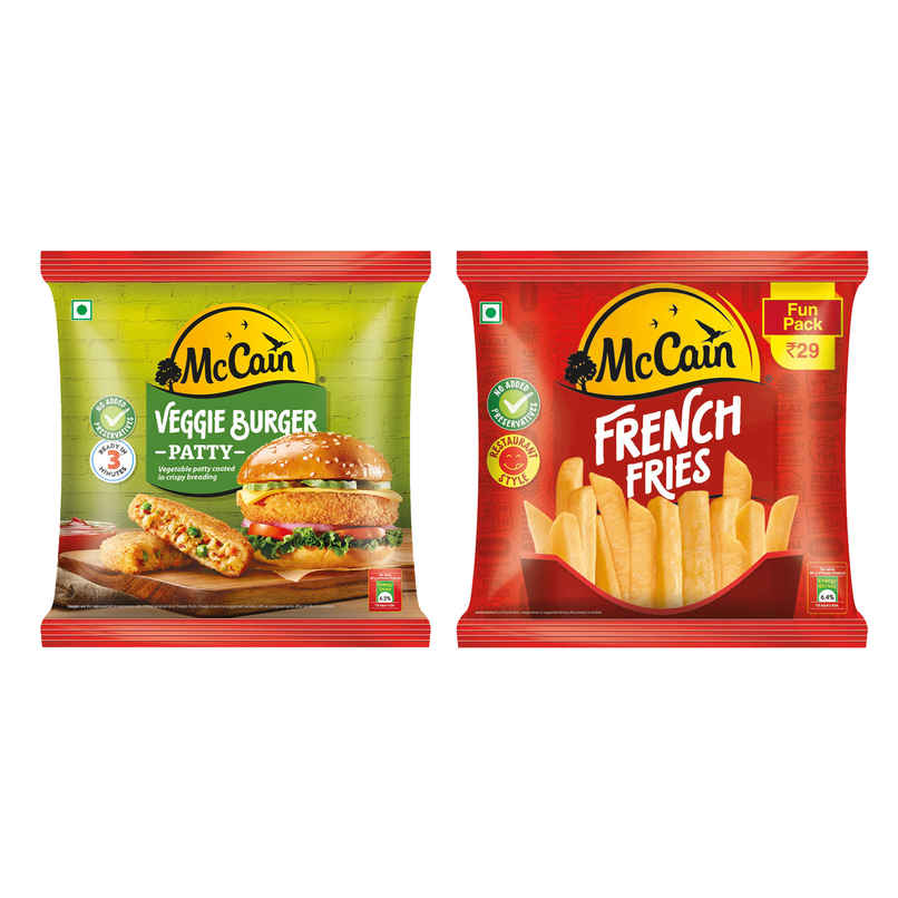 Mccain Veggie Burger Patty | Ready To Cook (360g) & Mccain Fries Fun Pack (90g) Combo