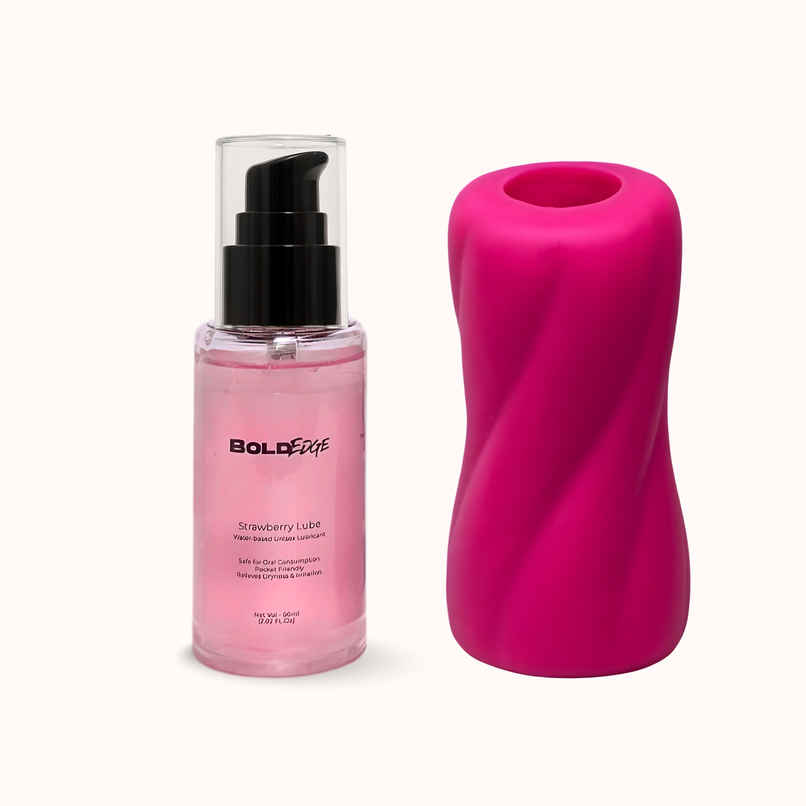 Boldedge Rattle Dense Sleeve Stroker Massager - Strawberry Lubricant Boldedge Rattle Dense Sleeve Stroker Massager - Strawberry Lubricant