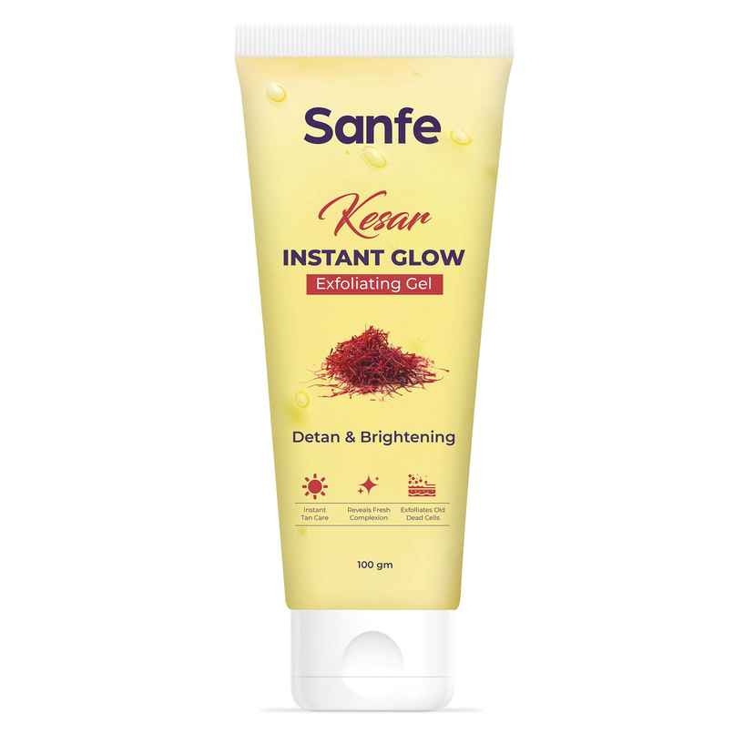Sanfe Kesar Instant Glow Exfoliating Gel - Visibly Removes Tan, Brighten Skin, AHA Exfoliation