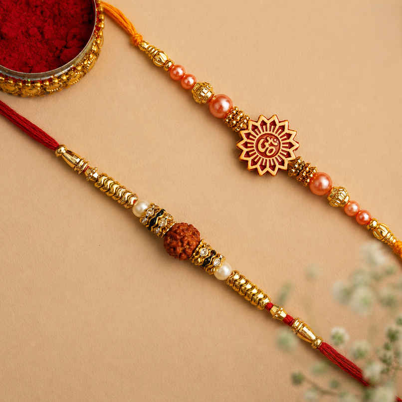 Om Rudraksha Rakhi with Roli Chawal Pack for Brother Raksha Bandhan | Ecraftindia Om Rudraksha Rakhi with Roli Chawal Pack for Brother Raksha Bandhan | Ecraftindia