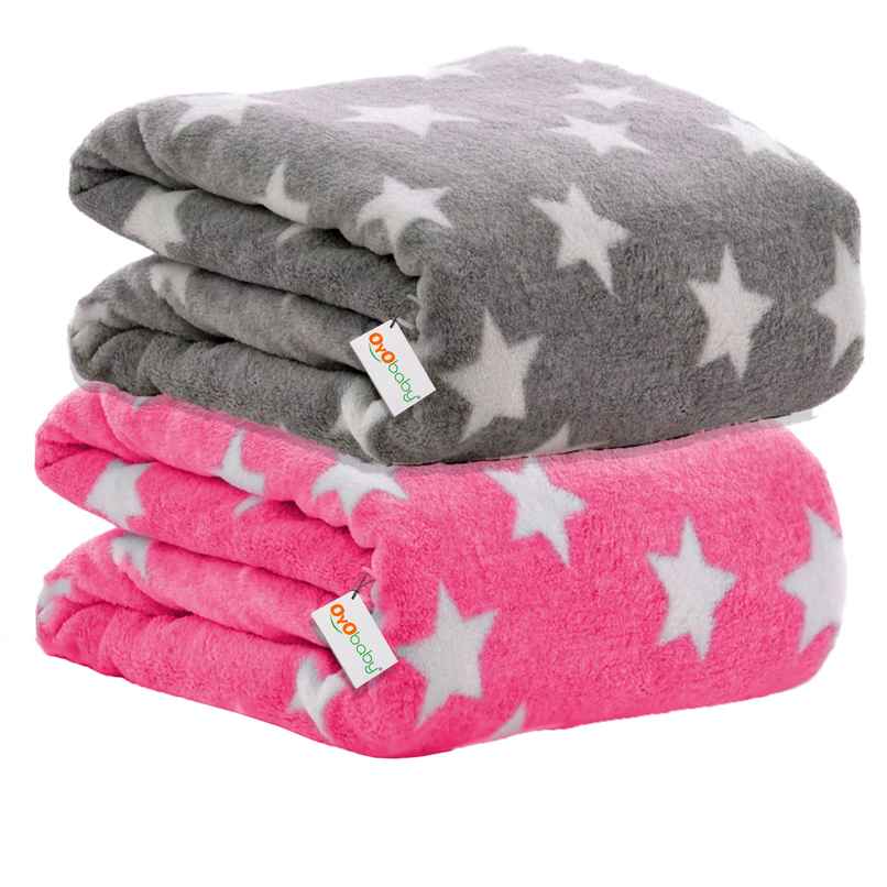 Oyo Baby Blanket For Baby 100Cm X 75Cm, Star Pink + Gray 0-24 Months Oyo Baby Blanket For Baby 100Cm X 75Cm, Star Pink + Gray 0-24 Months
