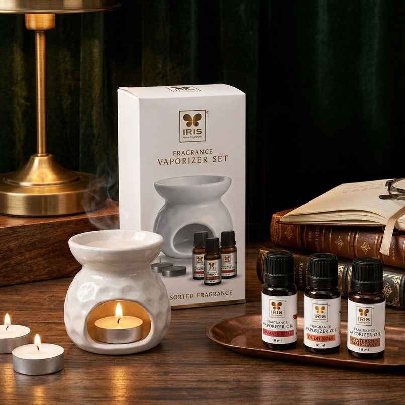 IRIS Premium White Ceramic Vaporizer Set | 3 Assorted Oils | 30 ml