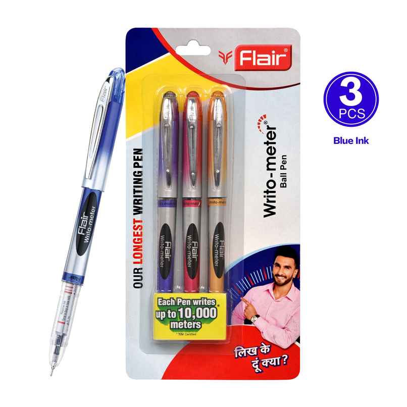 Flair Writometer Ball Pen Blue Pack Of 3 Flair Writometer Ball Pen Blue Pack Of 3