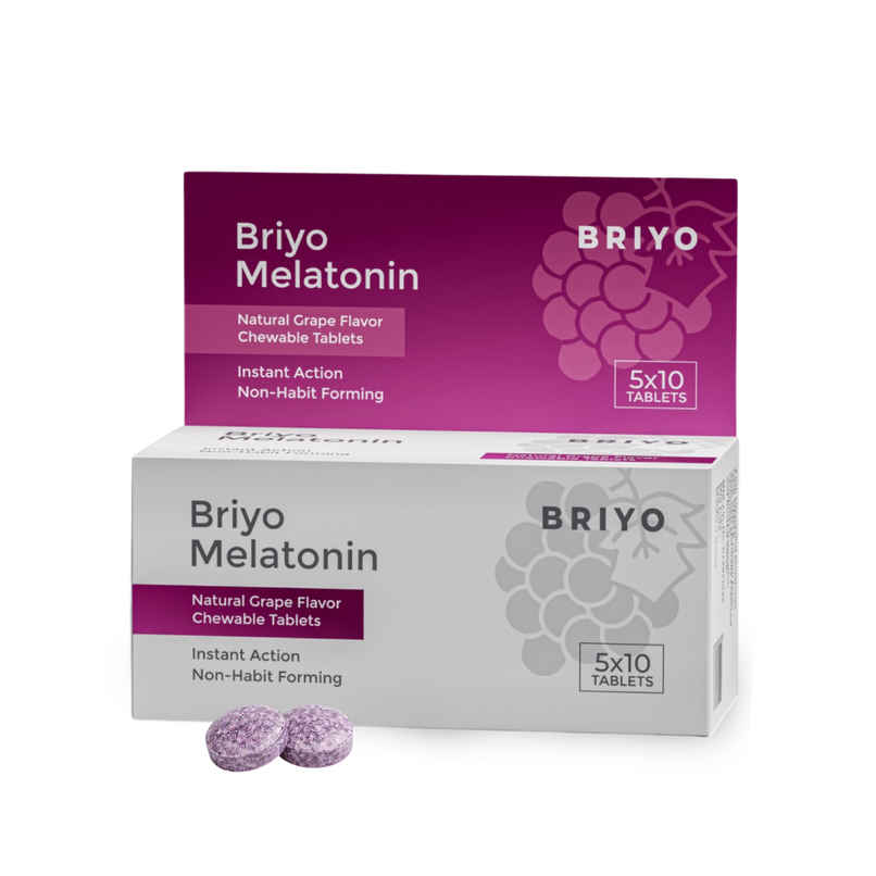 Briyo Melatonin 3 mg Natural Grape Flavoured Chewable Tablets Restful Sleep Support Sleep Aid Briyo Melatonin 3 mg Natural Grape Flavoured Chewable Tablets Restful Sleep Support Sleep Aid